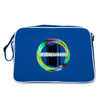 Tuer schliessen bitte | Tür schließen bitte - Retro Tasche - Blau/Weiß - Hinten