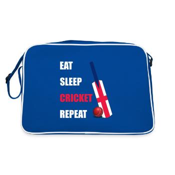 Eat Sleep Cricket Repeat England Flag Cricket Bat - Retro Bag - blue/white - Back