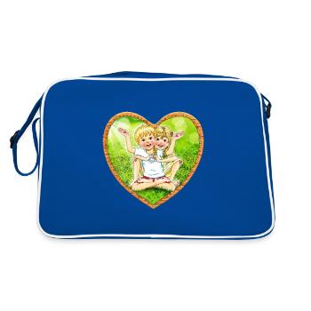 Herz-Barfuß-Zwillingsgeschwister - Retro Tasche - Blau/Weiß - Hinten