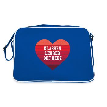 Klassenlehrer mit Herz Schullehrer Danke Lehrer - Retro Tasche - Blau/Weiß - Hinten