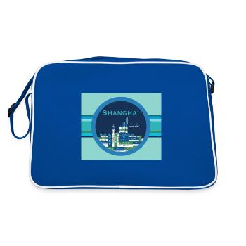 Shanghai skyline with street signs mint - Retro Bag - blue/white - Back