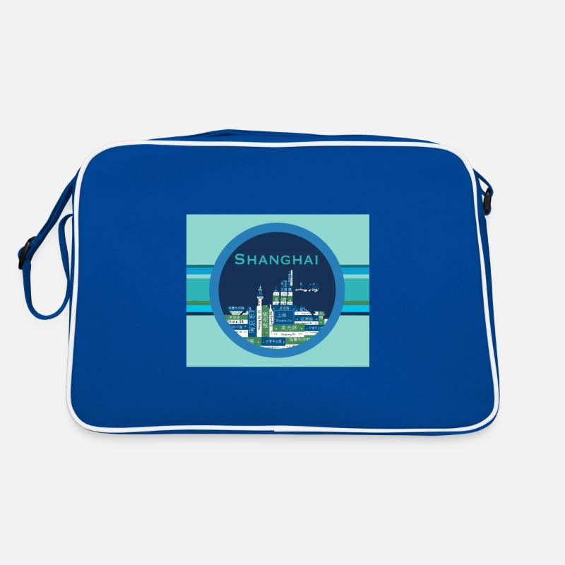 Shanghai Skyline mit Straßenschildern mint - Retro Tasche - Blau/Weiß