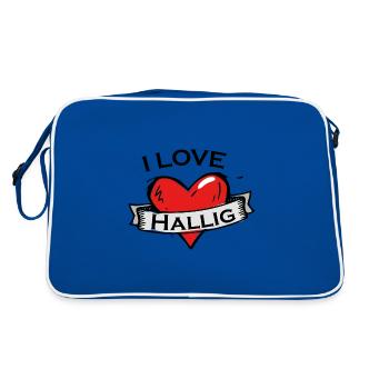 Hallig - Ich liebe Stadtnamen in Tattoo Stil - Retro Tasche - Blau/Weiß - Hinten