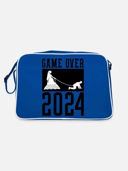 Game Over 2024 Hochzeit - Retro Tasche - Blau/Weiß - Hinten