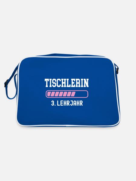 Tischlerin Ausbildung 3 Lehrjahr drittes Jahr - Retro Tasche - Blau/Weiß - Hinten