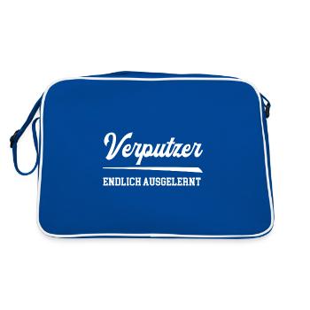 Verputzer Endlich Ausgelernt Lehrling Azubi Lehre - Retro Tasche - Blau/Weiß - Hinten