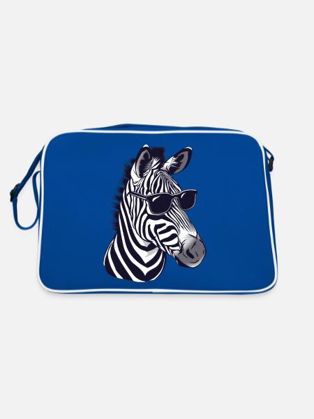 zebra, Sonnenbrille, Sommer, geschenk - Retro Tasche - Blau/Weiß - Hinten