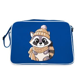 Cute raccoon with scarf and bobble hat. - Retro Bag - blue/white - Back