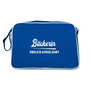 Bäckerin Endlich Ausgelernt Lehrling Azubine Lehre - Retro Tasche - Blau/Weiß - Hinten