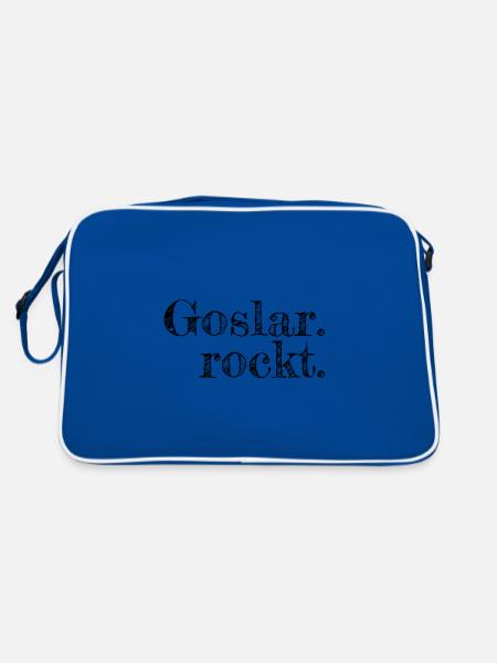 Goslar rockt - Textdesign mit Stadtnamen - Retro Tasche - Blau/Weiß - Hinten
