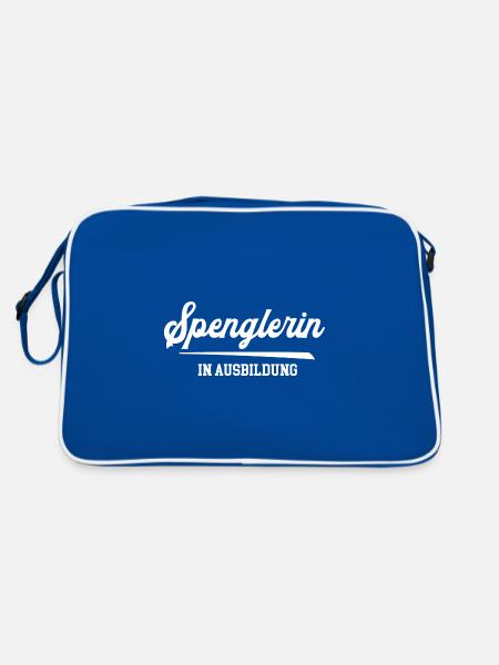 Spenglerin Ausbildung Klempner Azubine Lehrling - Retro Tasche - Blau/Weiß - Hinten