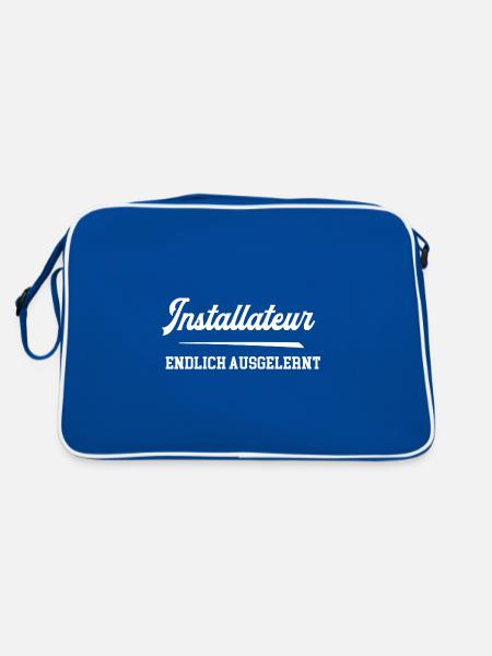 Installateur Endlich Ausgelernt Lehrling Azubi - Retro Tasche - Blau/Weiß - Hinten