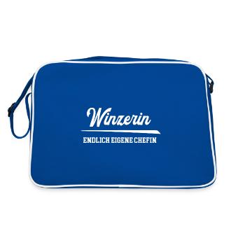 Winzerin Endlich Eigene Chefin Winzerei Weingut - Retro Tasche - Blau/Weiß - Hinten