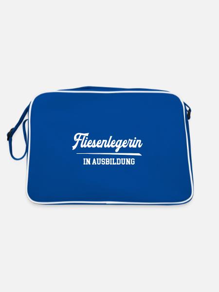 Fliesenlegerin Ausbildung Fliesenlegerazubi Lehre - Retro Tasche - Blau/Weiß - Hinten