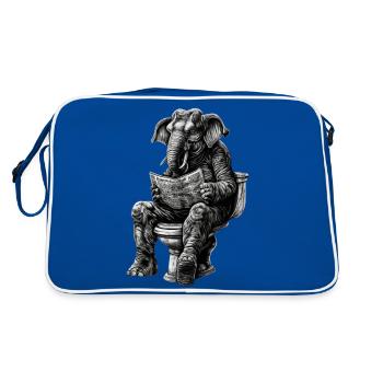 Éléphant sur les toilettes avec du journal – noir et blanc - Sac Retro - bleu/blanc - Dos