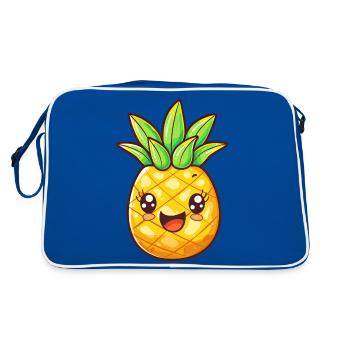 Ananas mit Gesicht - Retro Tasche - Blau/Weiß - Hinten