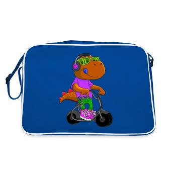 Dino Scooter Dino Liebhaber Lustige Geschenkidee - Retro Tasche - Blau/Weiß - Hinten