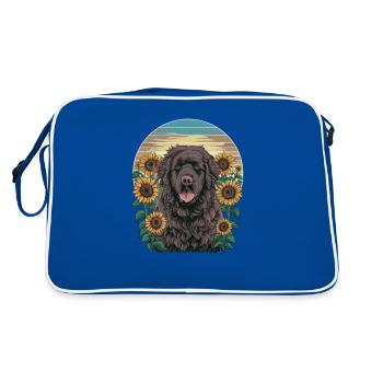 Süßer Neufundländer mit sonnigen Sonnenblumen. - Retro Tasche - Blau/Weiß - Hinten