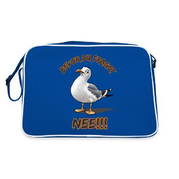 Funny saying with seagull Before you ask No !! - Retro Bag - blue/white - Back