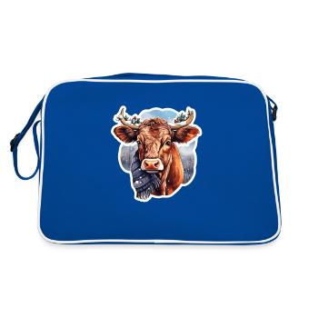 Weihnachtskuh - Retro Tasche - Blau/Weiß - Hinten