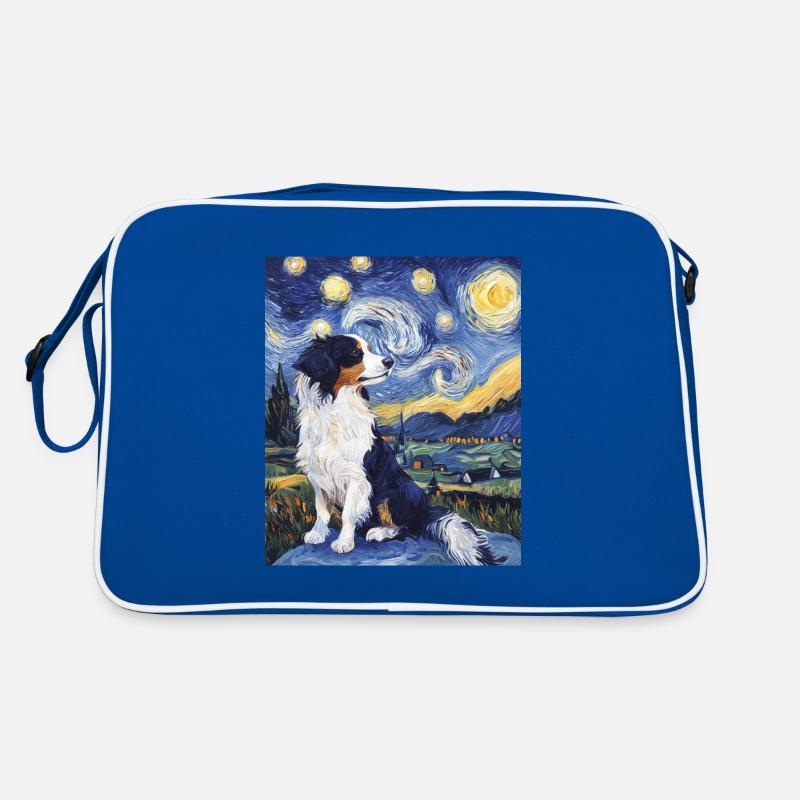 Australian Shepherd Hund starry night van gogh Retro Tasche