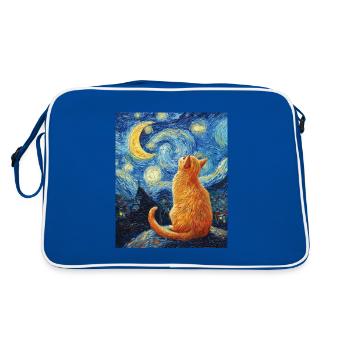 Katze Van Gogh Style - Retro Tasche - Blau/Weiß - Hinten