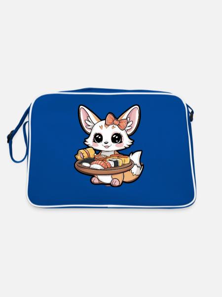Kawaii Fennec Desert Fox with Japanese Sushi - Retro Bag - blue/white - Back