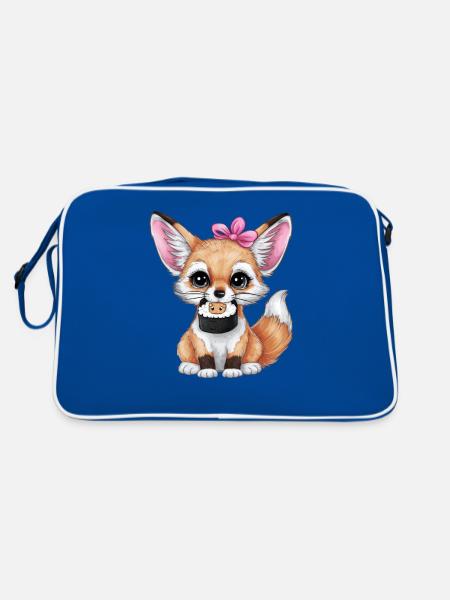 Kawaii Fennec Desert Fox with Japanese Sushi - Retro Bag - blue/white - Back
