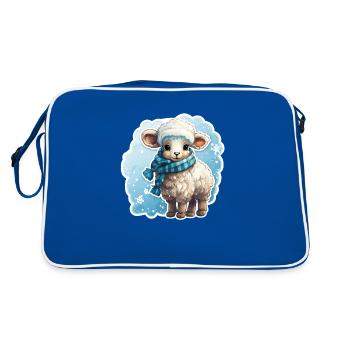 super süsses Schäfchen mit blauem Schal winterlich - Retro Tasche - Blau/Weiß - Hinten
