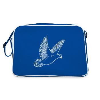 Fliegende Taube auf breiten Schwingen - Retro Tasche - Blau/Weiß - Hinten