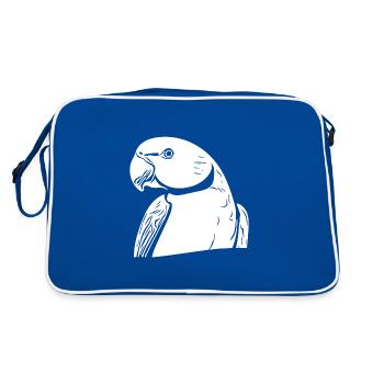 Collared Parakeet Portrait Vintage Parrot Drawing - Retro Bag - blue/white - Back