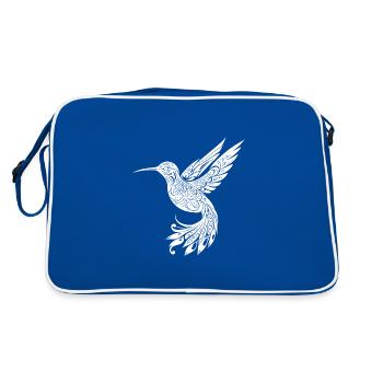 Exotischer schwebender Kolibri tribal Schwingen - Retro Tasche - Blau/Weiß - Hinten