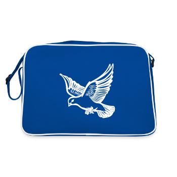 Fliegende Taube auf großen breiten Schwingen - Retro Tasche - Blau/Weiß - Hinten