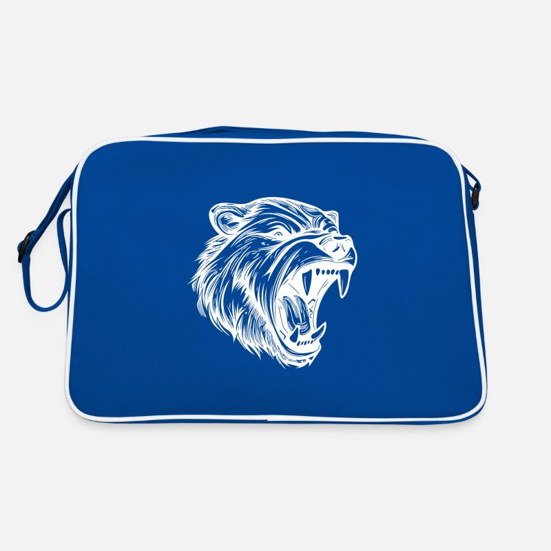 Angry Bear Tattoo Portrait with Sharp Teeth Retro Bag