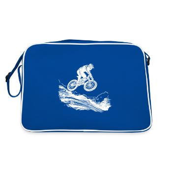 Vététistes avec vélo en bas de la montagne - Sac Retro - bleu/blanc - Dos