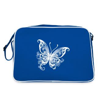 Lines and Dots Style Butterfly Drawing - Retro Bag - blue/white - Back