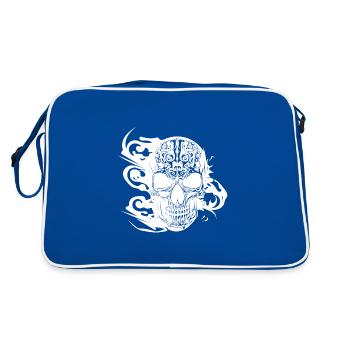 Burning grinning tattoo skull - Retro Bag - blue/white - Back