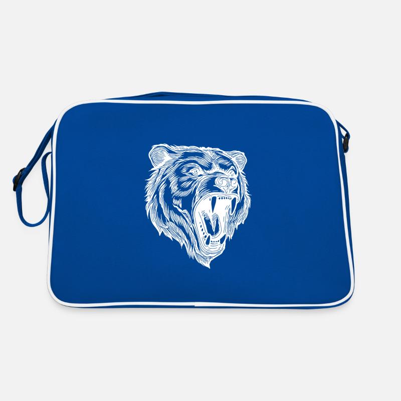 Wild evil bear head with sharp teeth Retro Bag