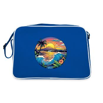 Vagues enchanteresses, plage de sable, palmiers, mer - Sac Retro - bleu/blanc - Dos