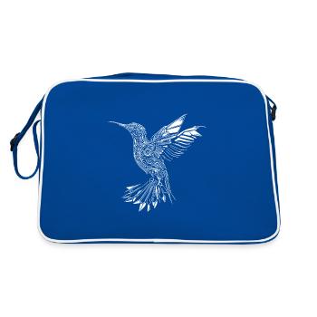Geometrischer Kolibri im Flug - Retro Tasche - Blau/Weiß - Hinten