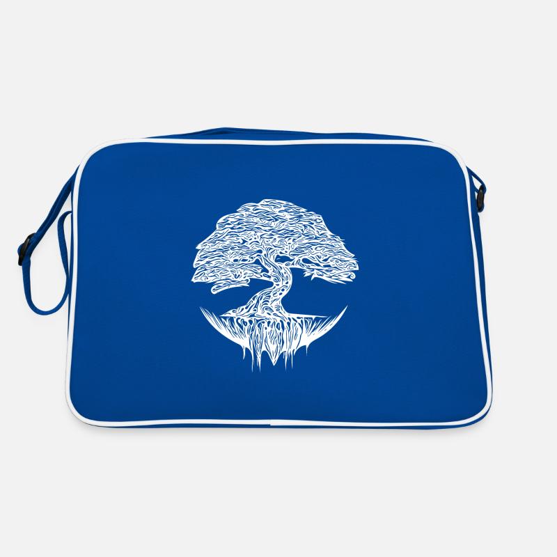 Eleganter Bonsai Baum - Retro Tasche - Blau/Weiß