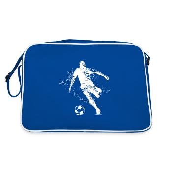 Un joueur de football donne un coup de pied dans un ballon de football - Sac Retro - bleu/blanc - Dos