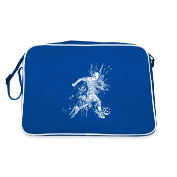 Fussballspieler im Splash kickt einen Ball - Retro Tasche - Blau/Weiß - Hinten