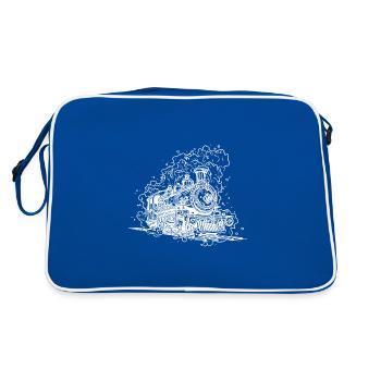 Locomotive à vapeur vintage sur les rails sous la vapeur - Sac Retro - bleu/blanc - Dos