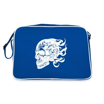 Laughing Burning Grinning Tattoo Skull - Retro Bag - blue/white - Back