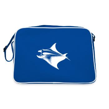 Huge elegant manta ray in underwater flight - Retro Bag - blue/white - Back