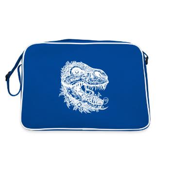 Dinosaure Crâne Squelette Dino Fleurs Tattoo - Sac Retro - bleu/blanc - Dos