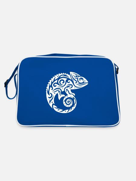 Schuppenkriechtier Verkleidung Chamäleon Tattoo - Retro Tasche - Blau/Weiß - Hinten