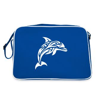Springender süßer Tattoo Delfin - Retro Tasche - Blau/Weiß - Hinten