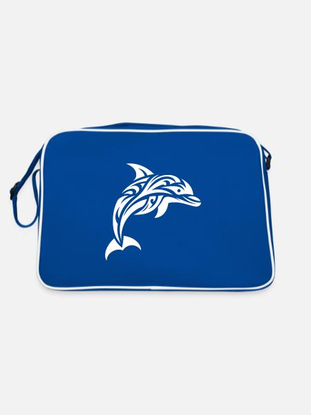 Springender süßer Tattoo Delfin - Retro Tasche - Blau/Weiß - Hinten